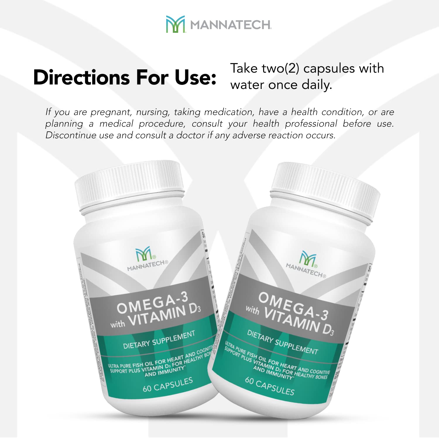 Front view of Mannatech Omega-3 packaging