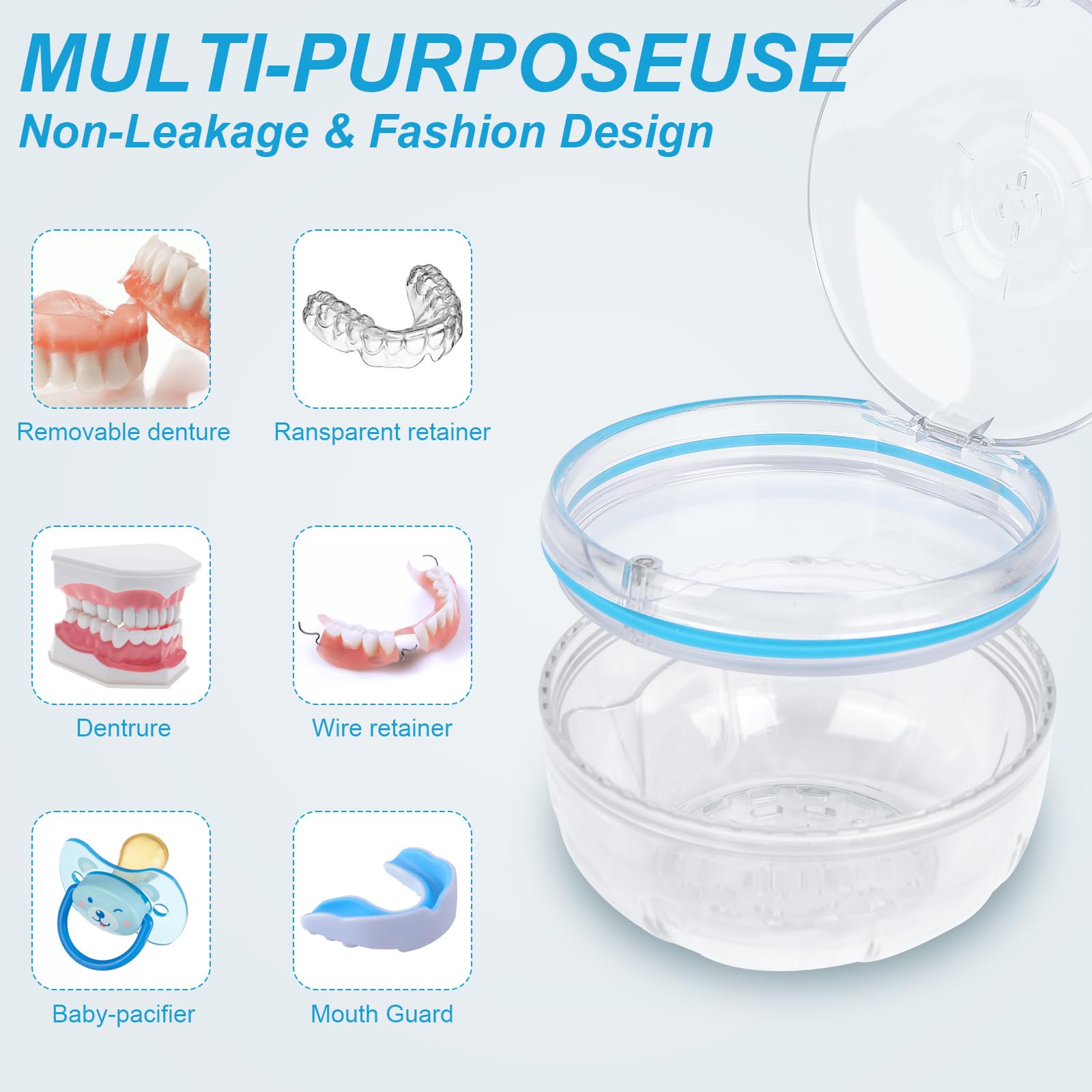 Compact 3.74 x 2.48 inch denture case being opened