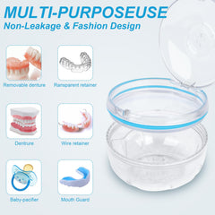 Compact 3.74 x 2.48 inch denture case being opened