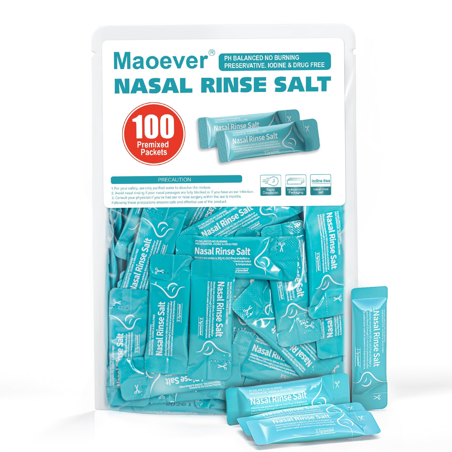 MAOEVER saline packets box enables travel-friendly nasal irrigation