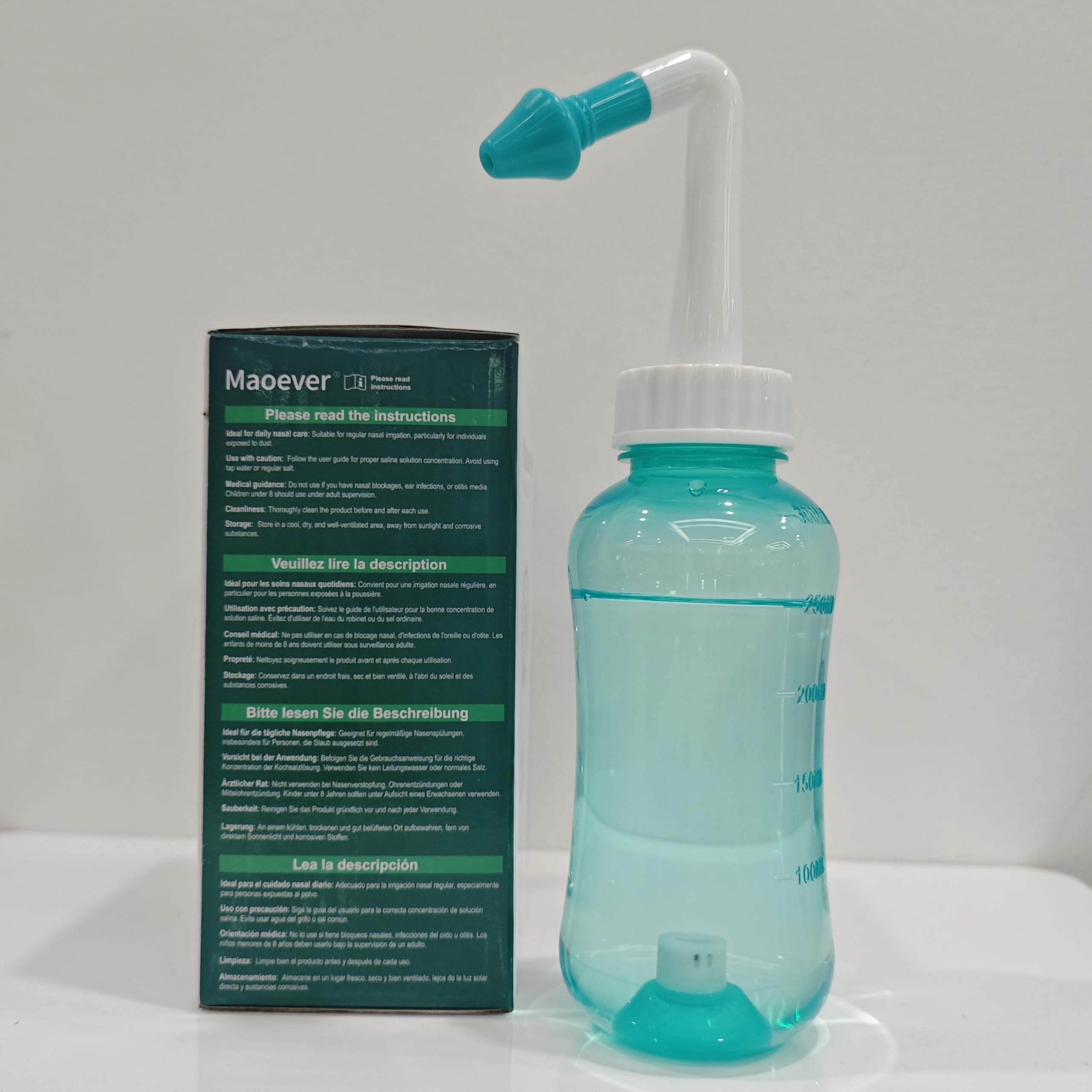 MAOEVER Neti Pot side view showing ergonomic design for comfortable use