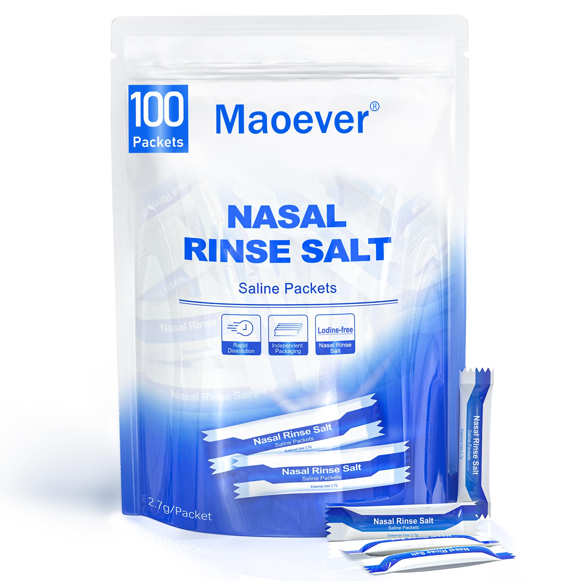 MAOEVER Neti Pot salt packets in packaging for on-the-go nasal care