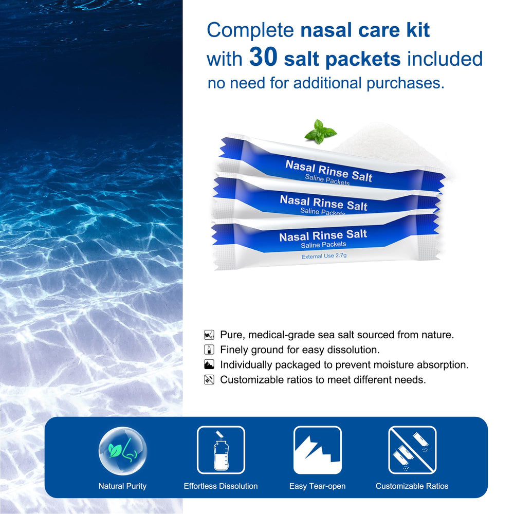 30 saline packets included for precise isotonic cleansing with MAOEVER Neti Pot
