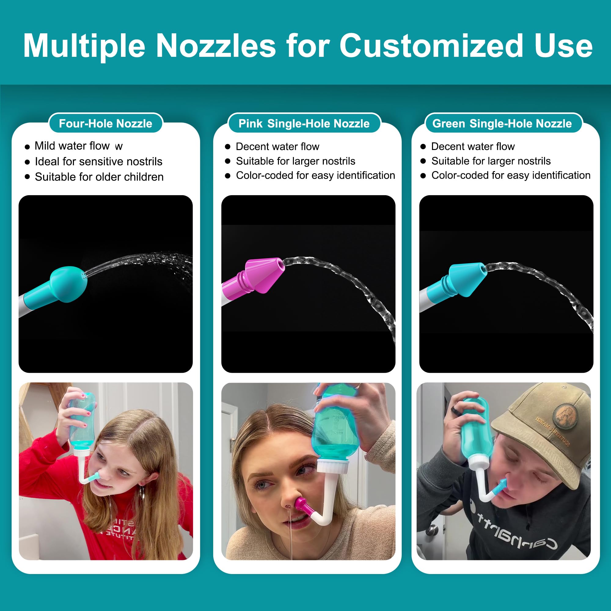 MAOEVER Sinus rinse pour-action demonstrates gravity-driven flow for gentle cleansing