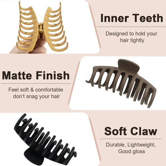 MAORULU extra-large hair clip in caramel keeps curly hair neatly in place.