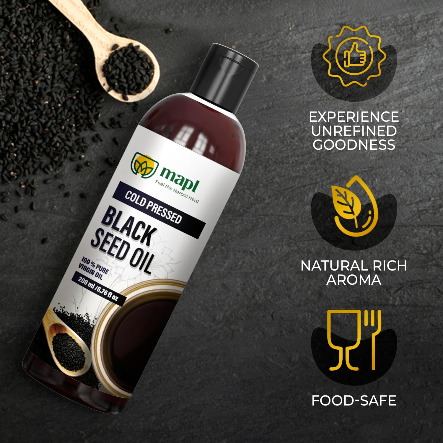 Amber glass bottle of Nigella Sativa oil with dropper