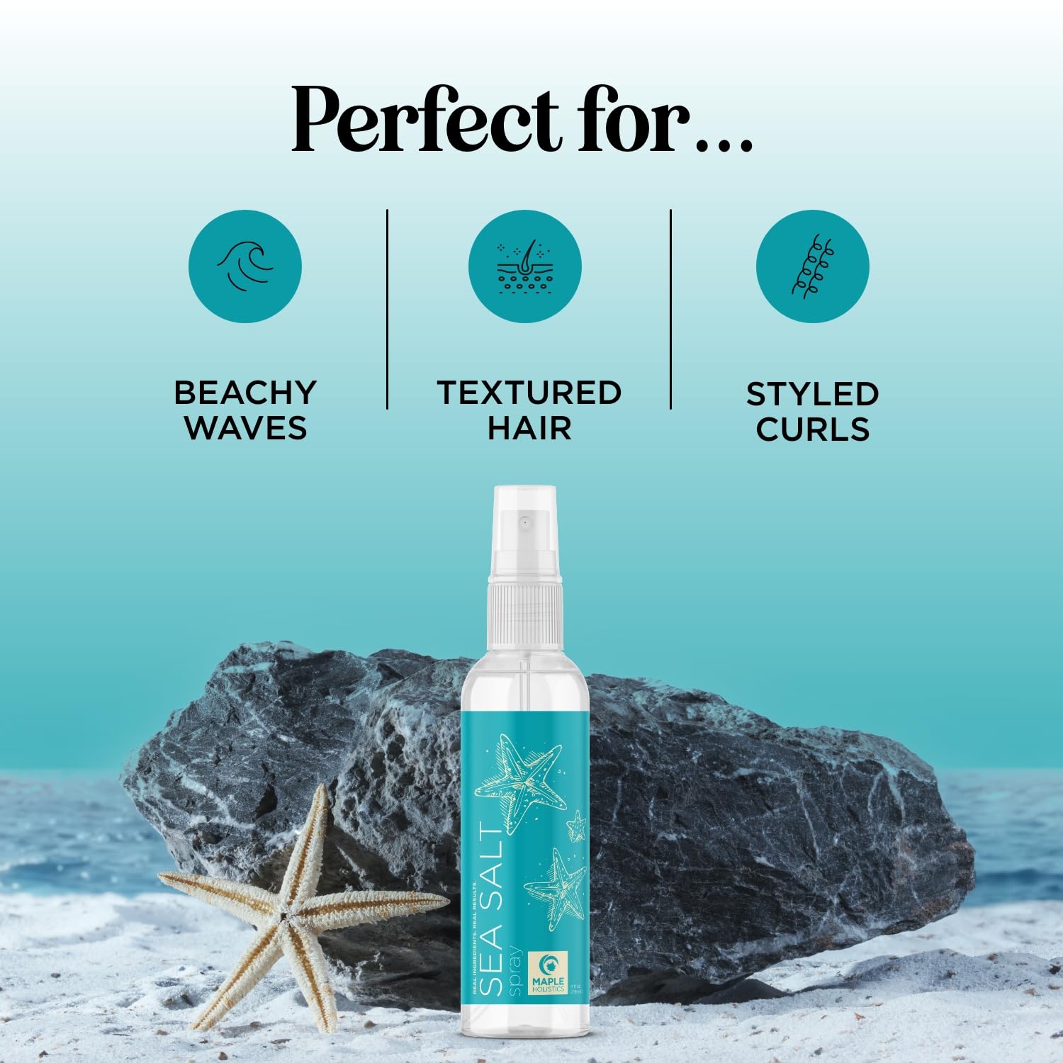 Maple Holistics beach waves texture spray on damp hair fosters natural texture.
