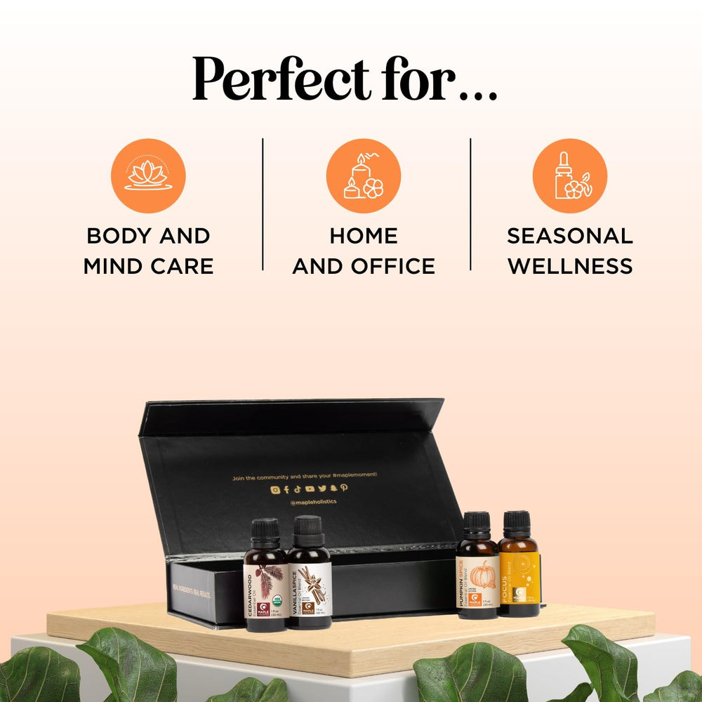 Maple Holistics DIY scene with soaps and candles using essential oils.