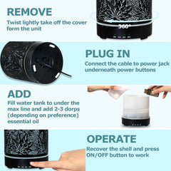 Close-up of maple leaf design on essential oil diffuser