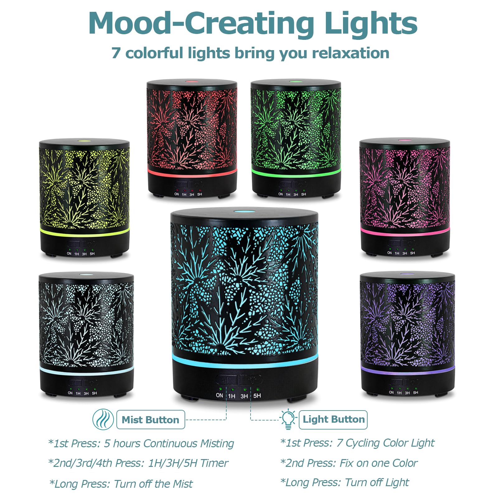Maple leaf diffuser with ambient 7 color LED lighting