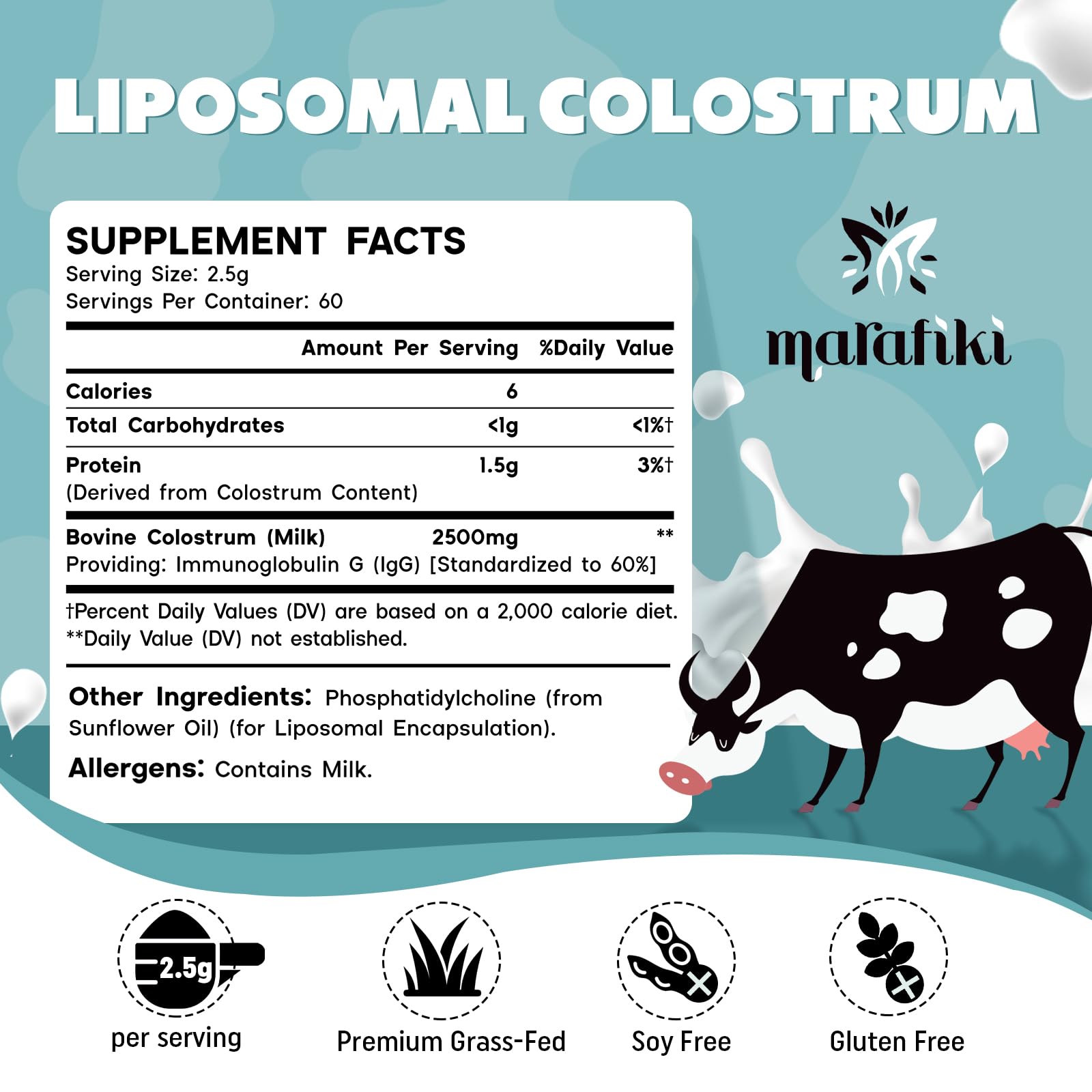 Pure bovine colostrum powder free from additives