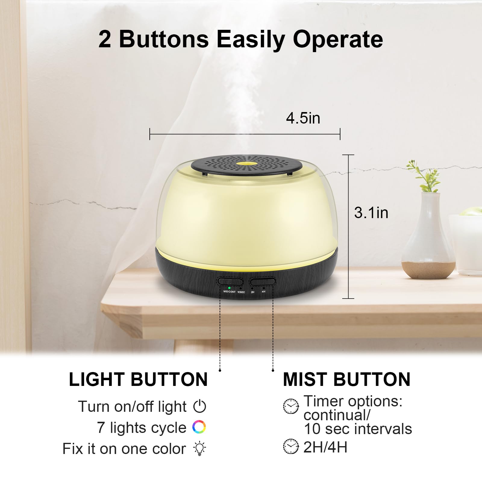Diffuser displaying 7-color LED lights