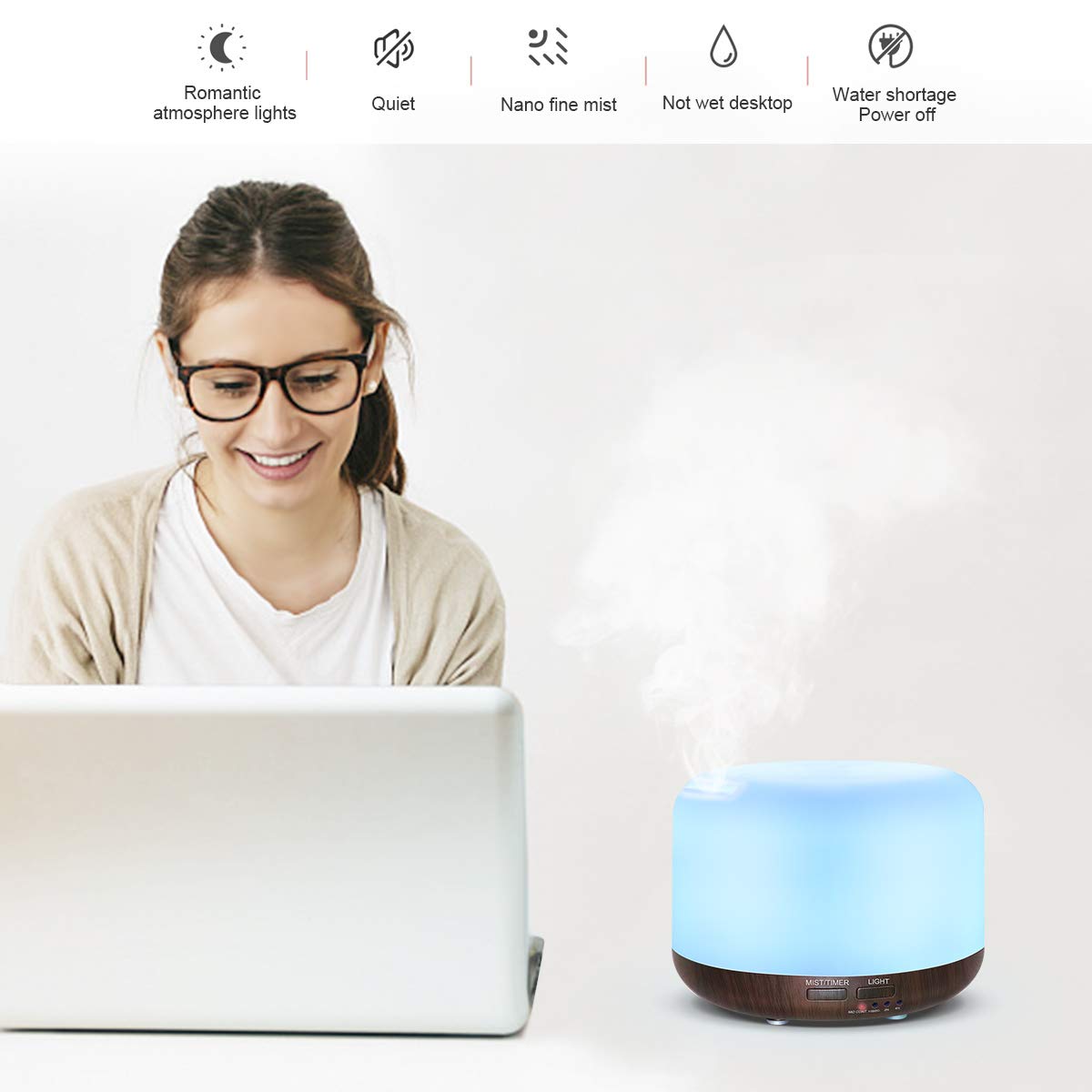 Ultrasonic aromatherapy diffuser releasing cool mist