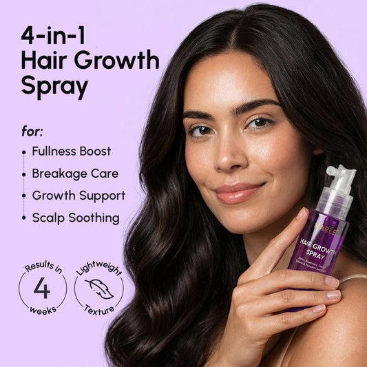 MAREE Hair Growth Spray application on scalp shows quick, lightweight coverage