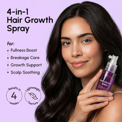 MAREE Hair Growth Spray application on scalp shows quick, lightweight coverage