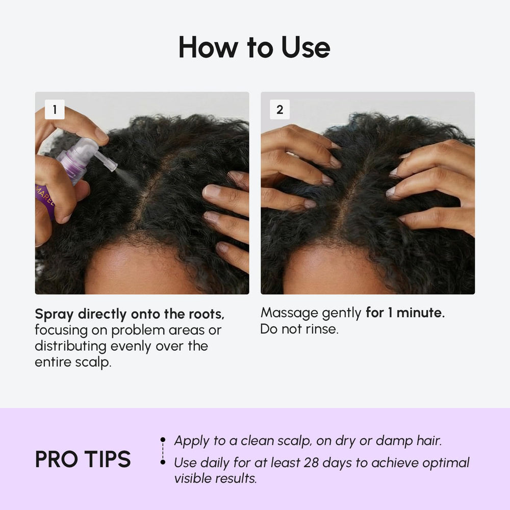MAREE Hair Growth Spray close-up texture on hair strands with natural shine