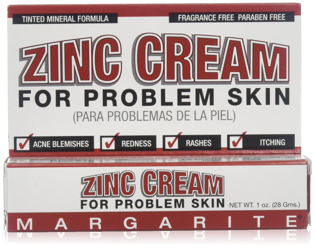 Margarite Zinc Cream 1oz packaging for easy on-the-go acne care and daily use