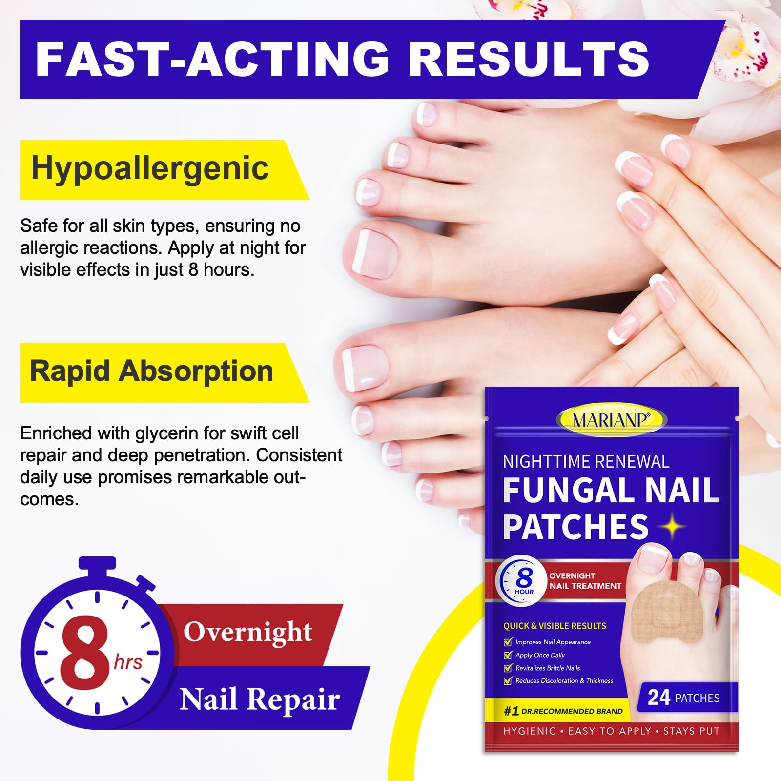 Marianp Toenail Patches before-and-after usage suggesting improved appearance.