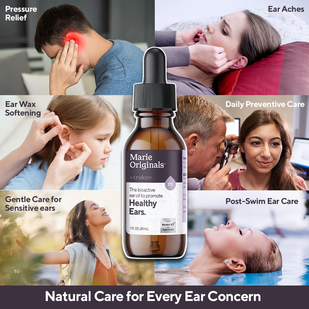 Marie Originals ear wax-softening drops illustrate lubrication and gentle blockage relief