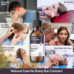 Marie Originals ear wax-softening drops illustrate lubrication and gentle blockage relief