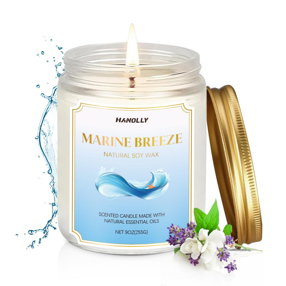 Marine Breeze Candle 9 oz frosted glass jar with gold lid