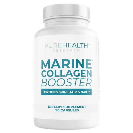 Front label of Marine Collagen Booster bottle with Hyaluronic Acid