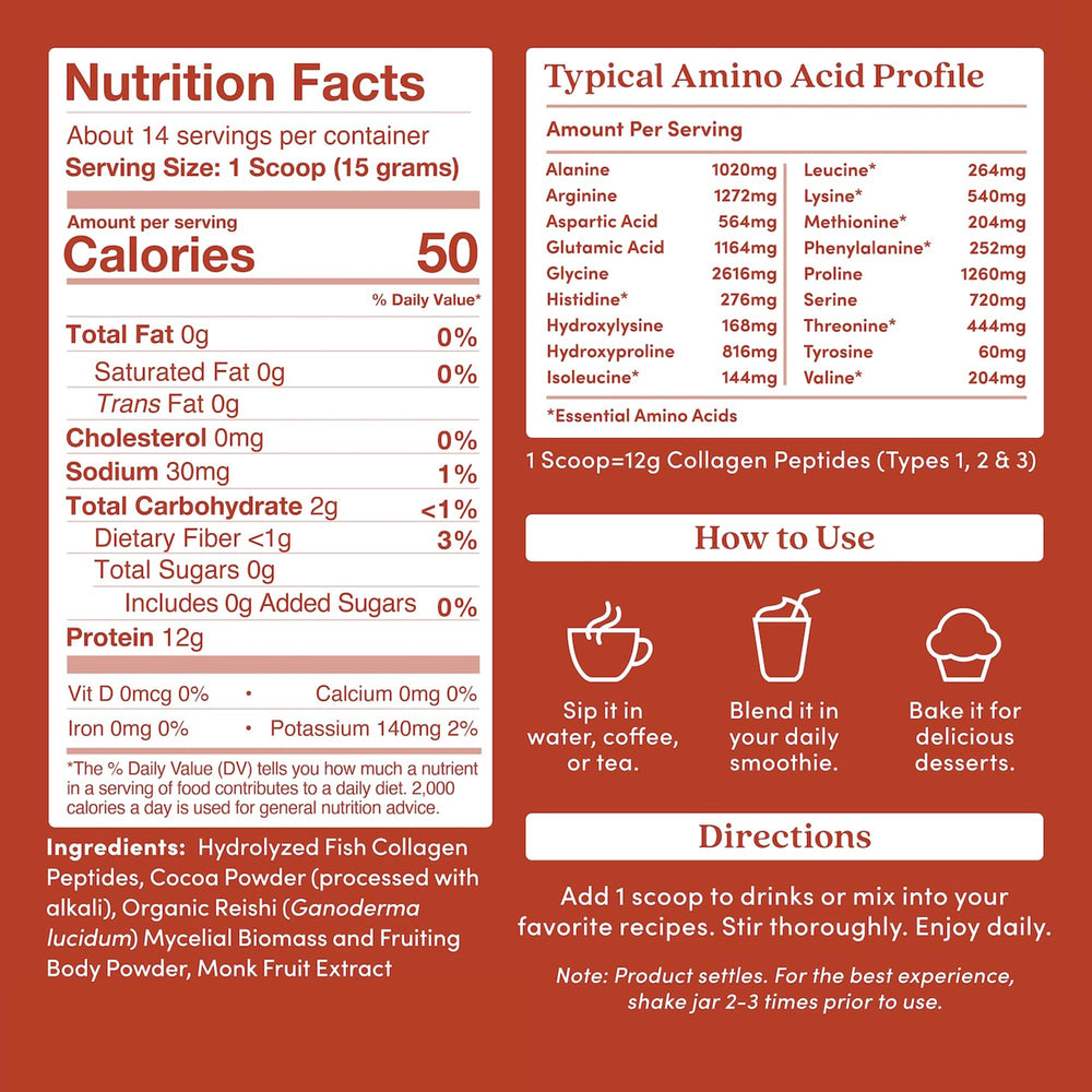 Lifestyle shot of chocolate marine collagen powder with nuts and berries