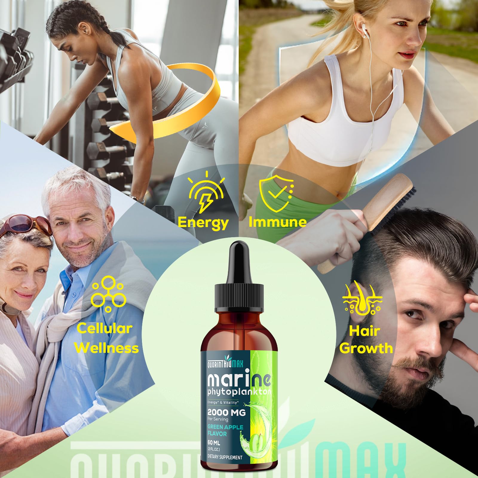 Close-up of Marine Phytoplankton Drops label on a 2oz bottle