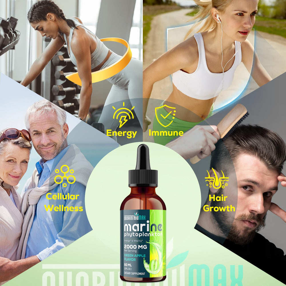 Close-up of Marine Phytoplankton Drops label on a 2oz bottle