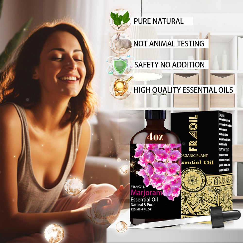 Marjoram essential oil in a diffuser for aromatherapy