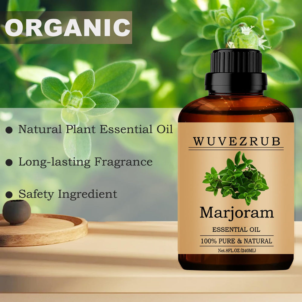 Marjoram essential oil applied to skincare routine
