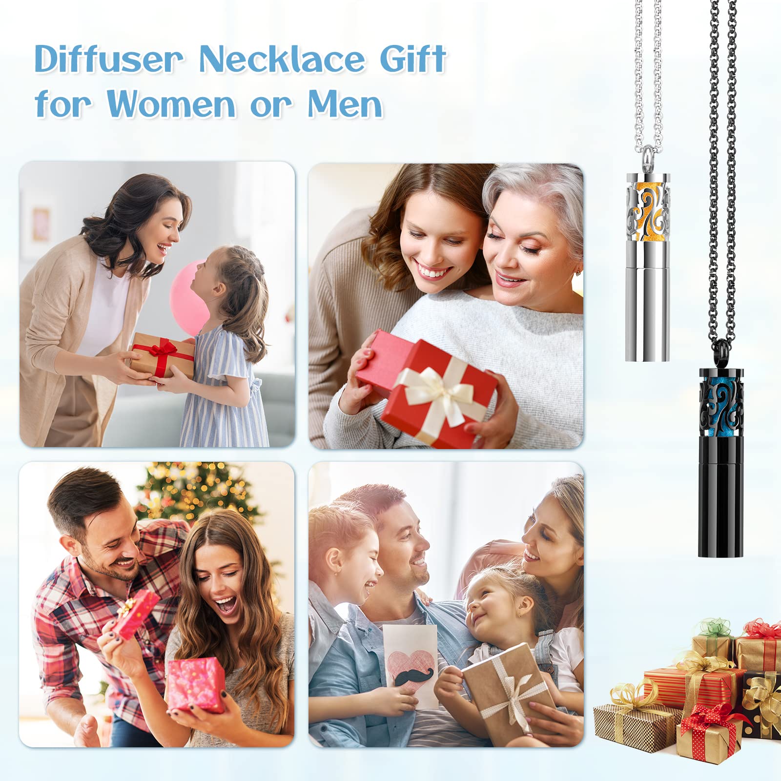 Aromatherapy diffuser necklace gift set for birthdays, holidays, and Mother's Day