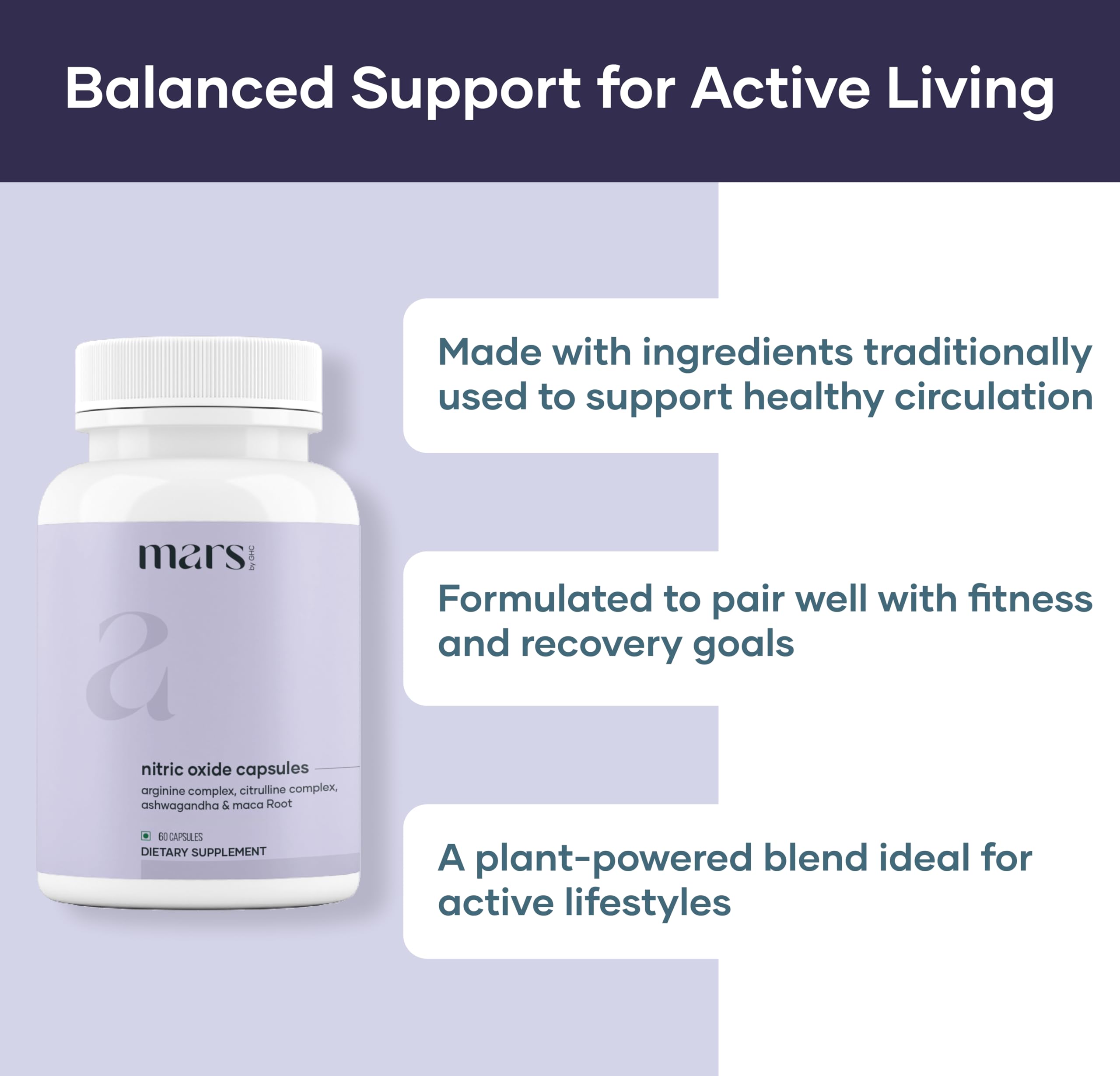 Back label of Mars Nitric Oxide Capsules bottle with information