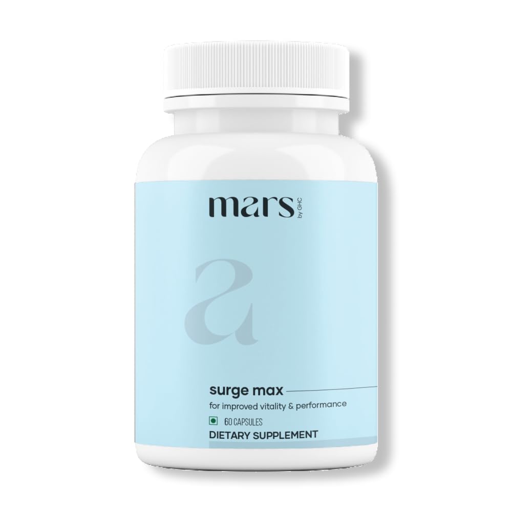 Mars Surgemax Natural Capsules bottle with Shilajit and Safed Musli ingredients