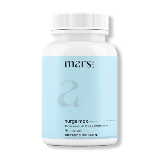 Mars Surgemax Natural Capsules bottle with Shilajit and Safed Musli ingredients