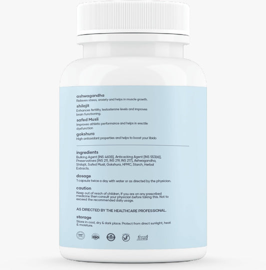 Close-up of Mars Surgemax capsules highlighting Shilajit and Safed Musli