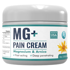 Mars Wellness MG+ Pain Cream tube closeup highlighting magnesium-arnica formula for targeted relief