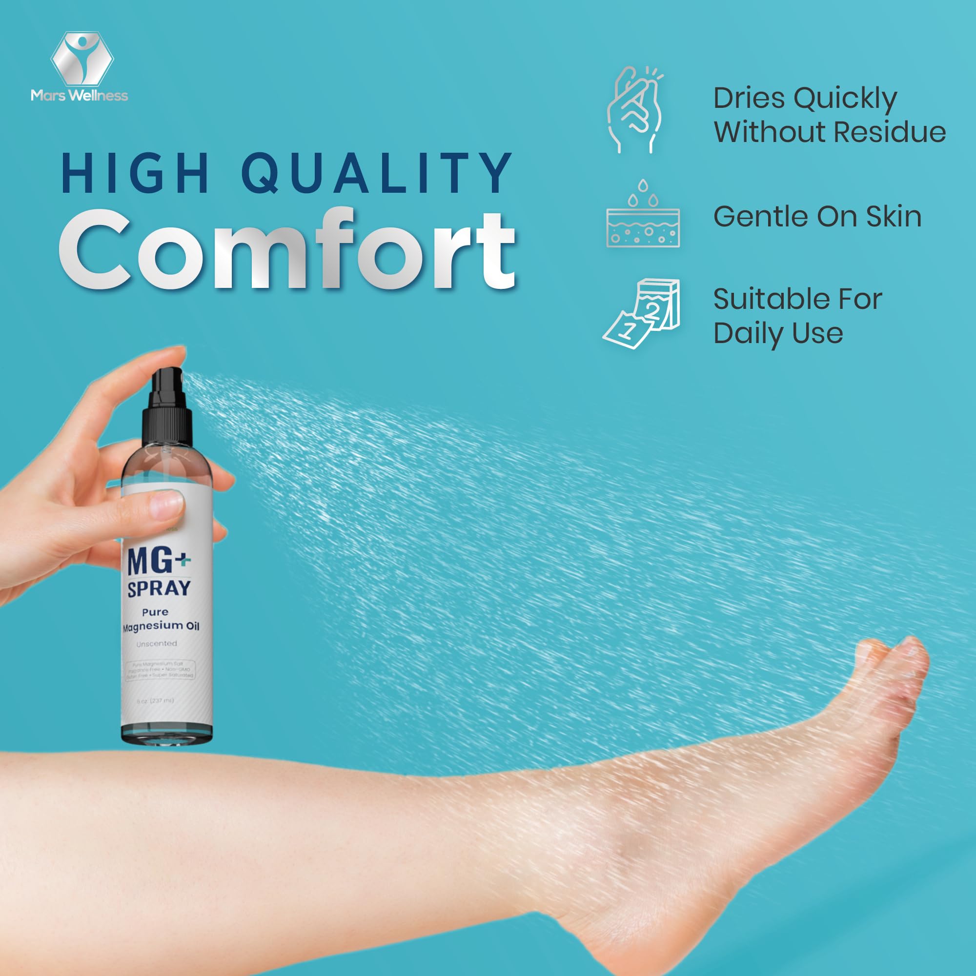 USA-made Mars Wellness MG+ Magnesium Oil Spray label