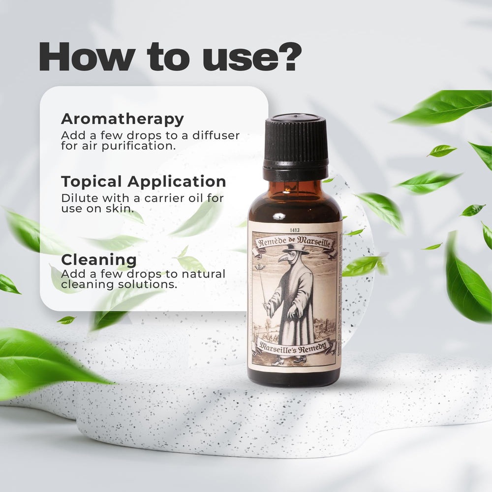 Product packaging for Marseille's Remedy Thieves Oil