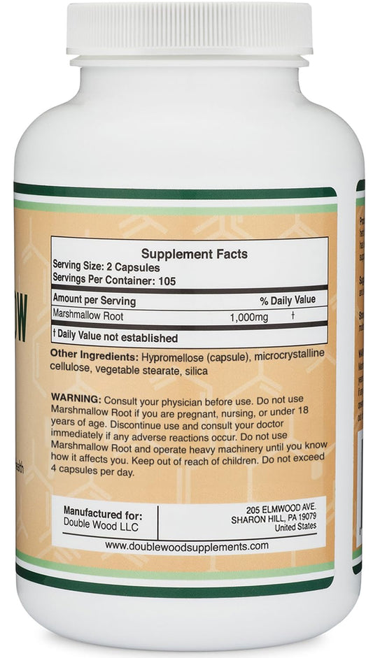 Front view of Marshmallow Root Capsules bottle label