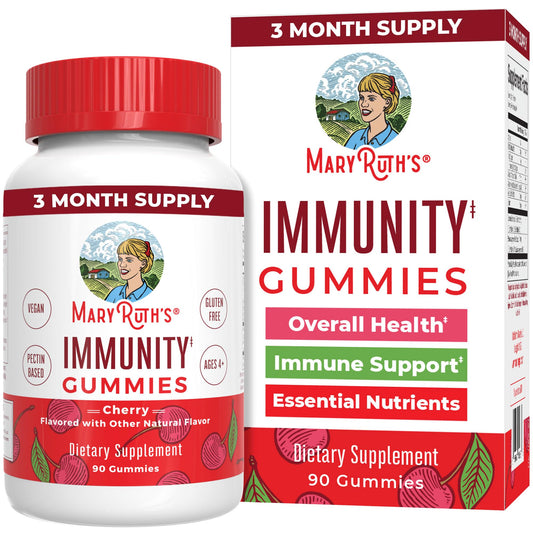 Front label of Mary Ruth's 5-in-1 Immunity Gummies Cherry flavor (90 count)