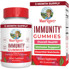 Front label of Mary Ruth's 5-in-1 Immunity Gummies Cherry flavor (90 count)