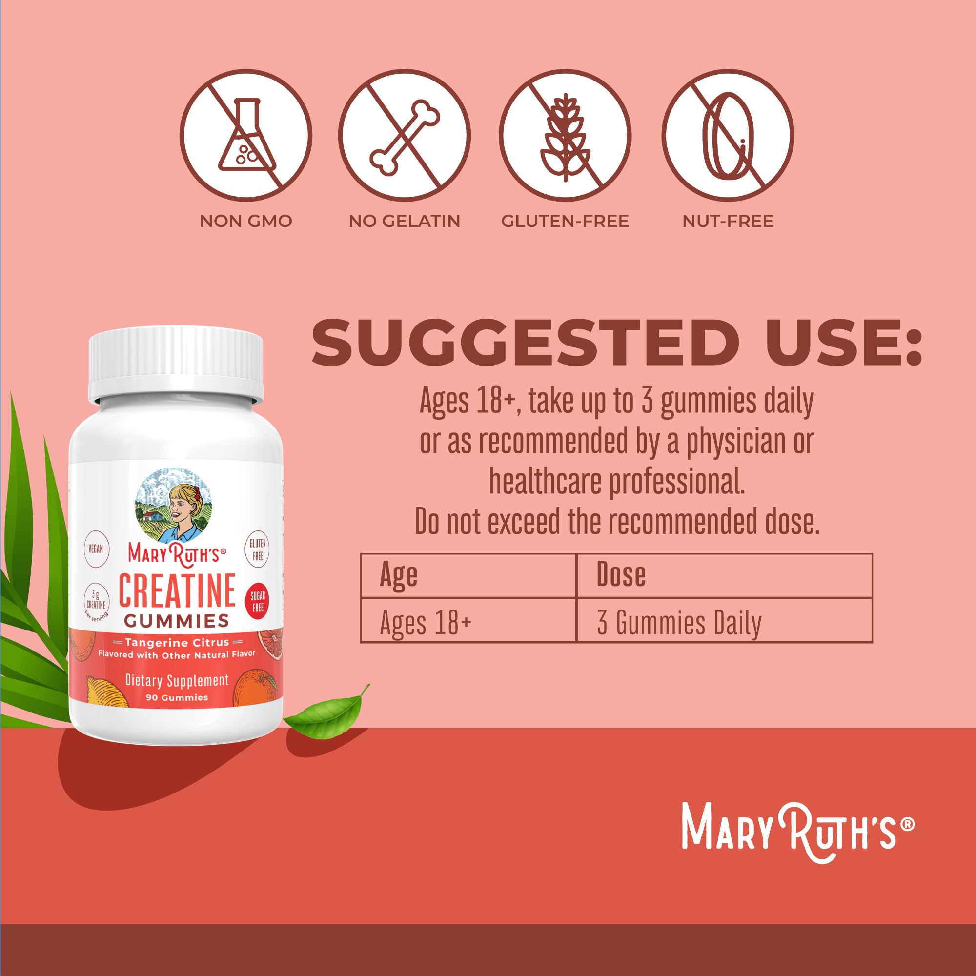 Back packaging showing supplement facts for MaryRuth's Creatine Gummies