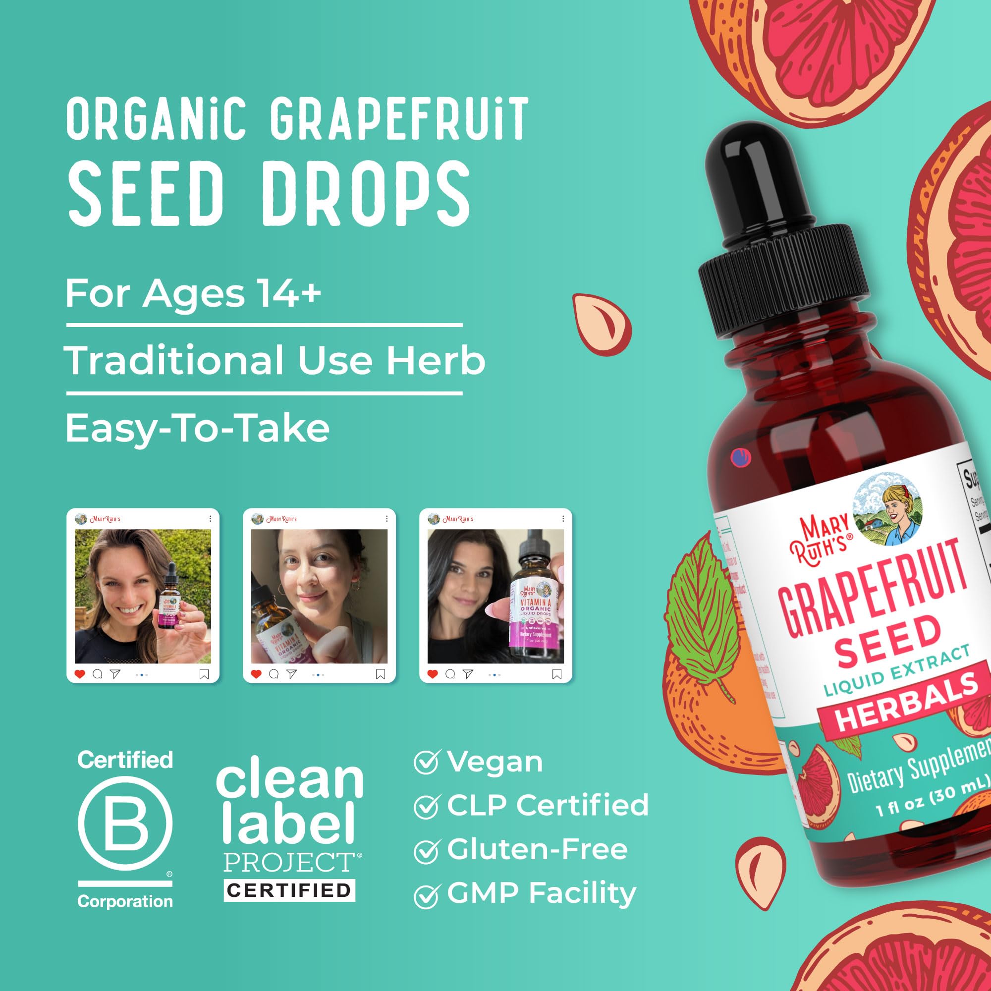 Gluten-free grapefruit seed extract drops label