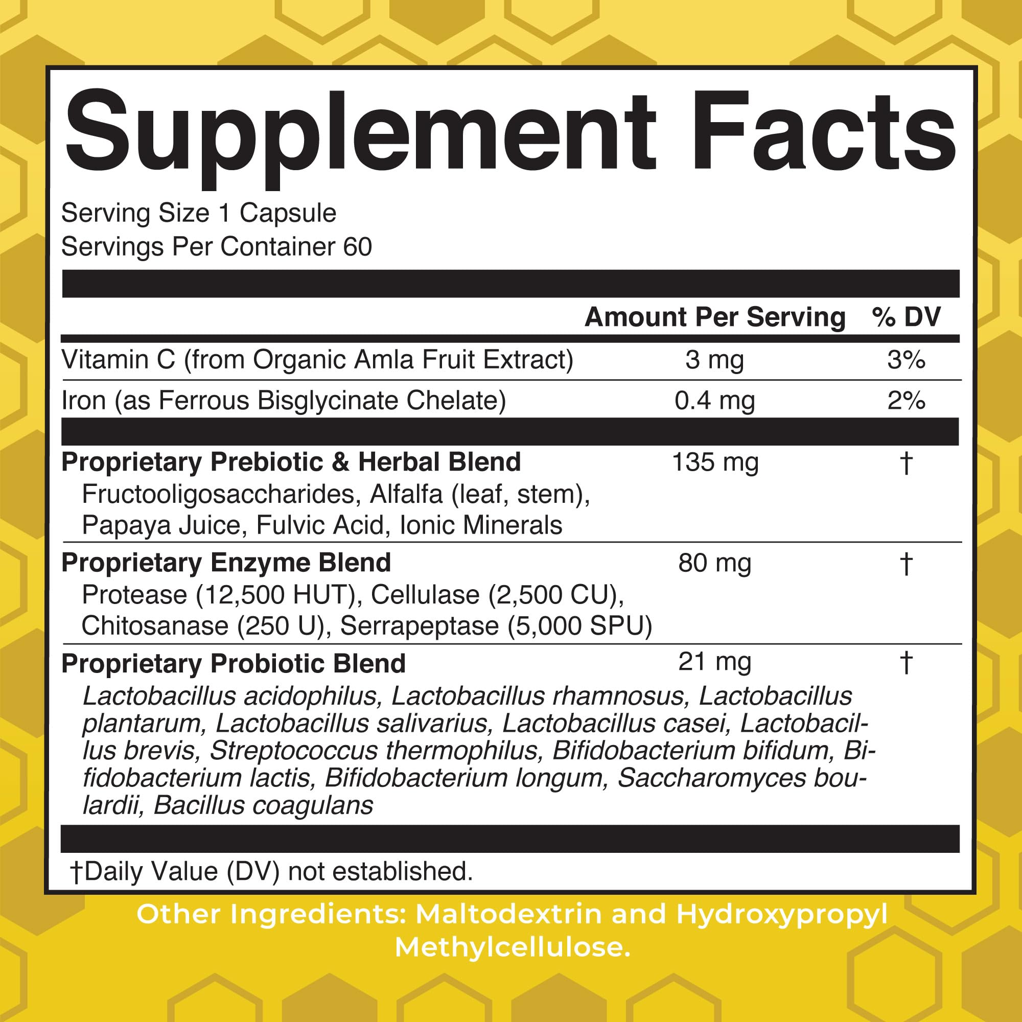 Close-up of Gut Flora Health+ Enzymes bottle label