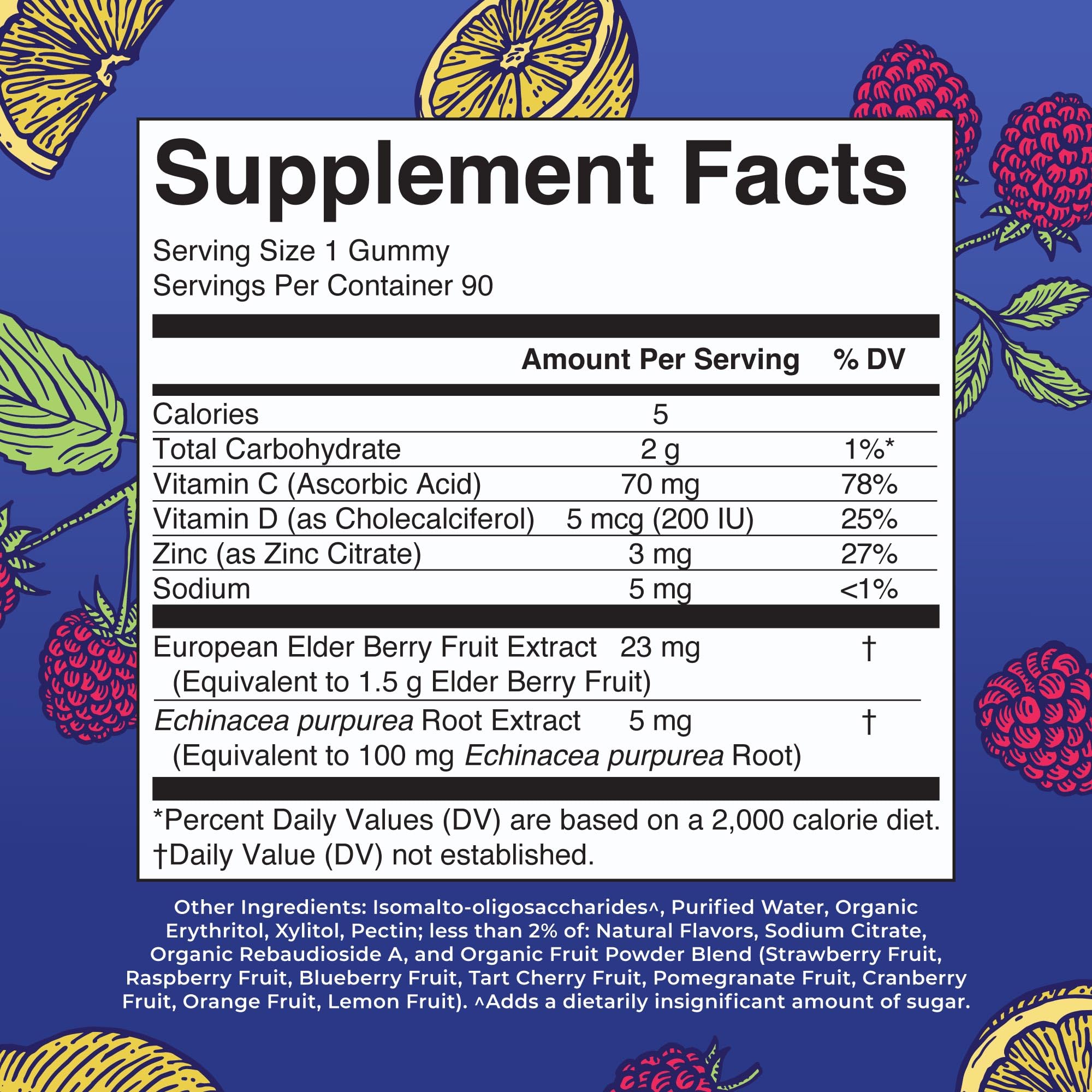 Nutrition facts and ingredients for MaryRuth Immunity Gummies