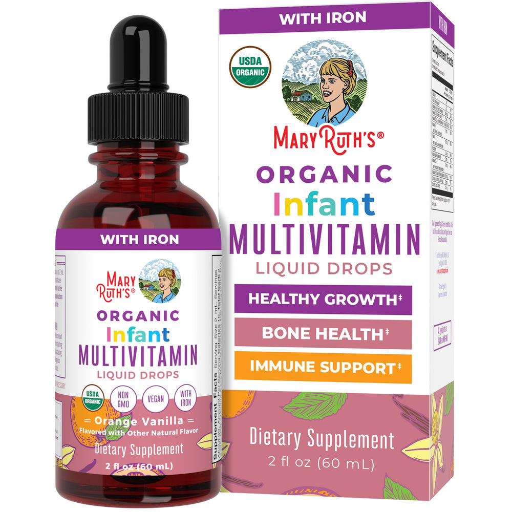 MaryRuth Organic Infant Multivitamin Drops with Iron bottle and label