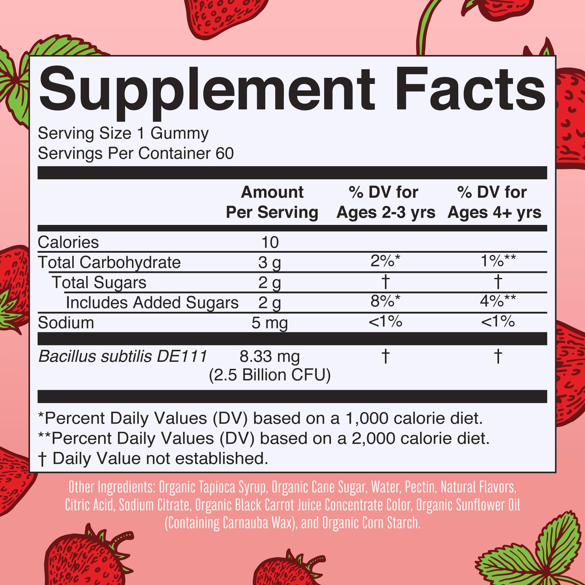 Strawberry-flavored kid's probiotic gummy close-up