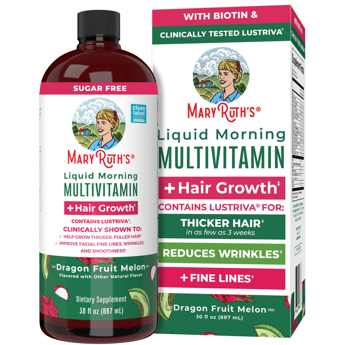 MaryRuth's Liquid Multivitamin + Hair Growth Peach Mango bottle