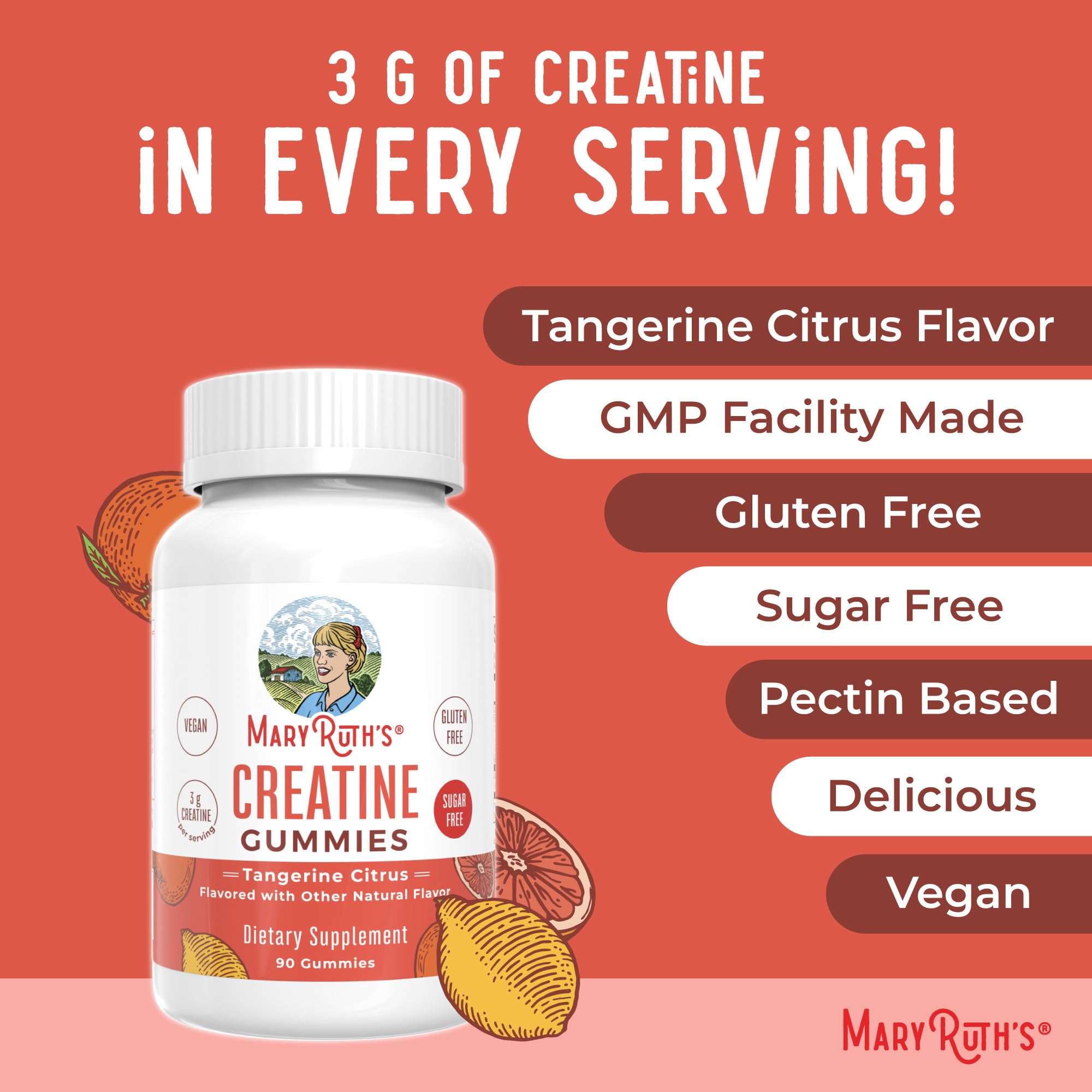 MaryRuth Organic Creatine Gummies vegan symbol emphasizes plant-based formulation